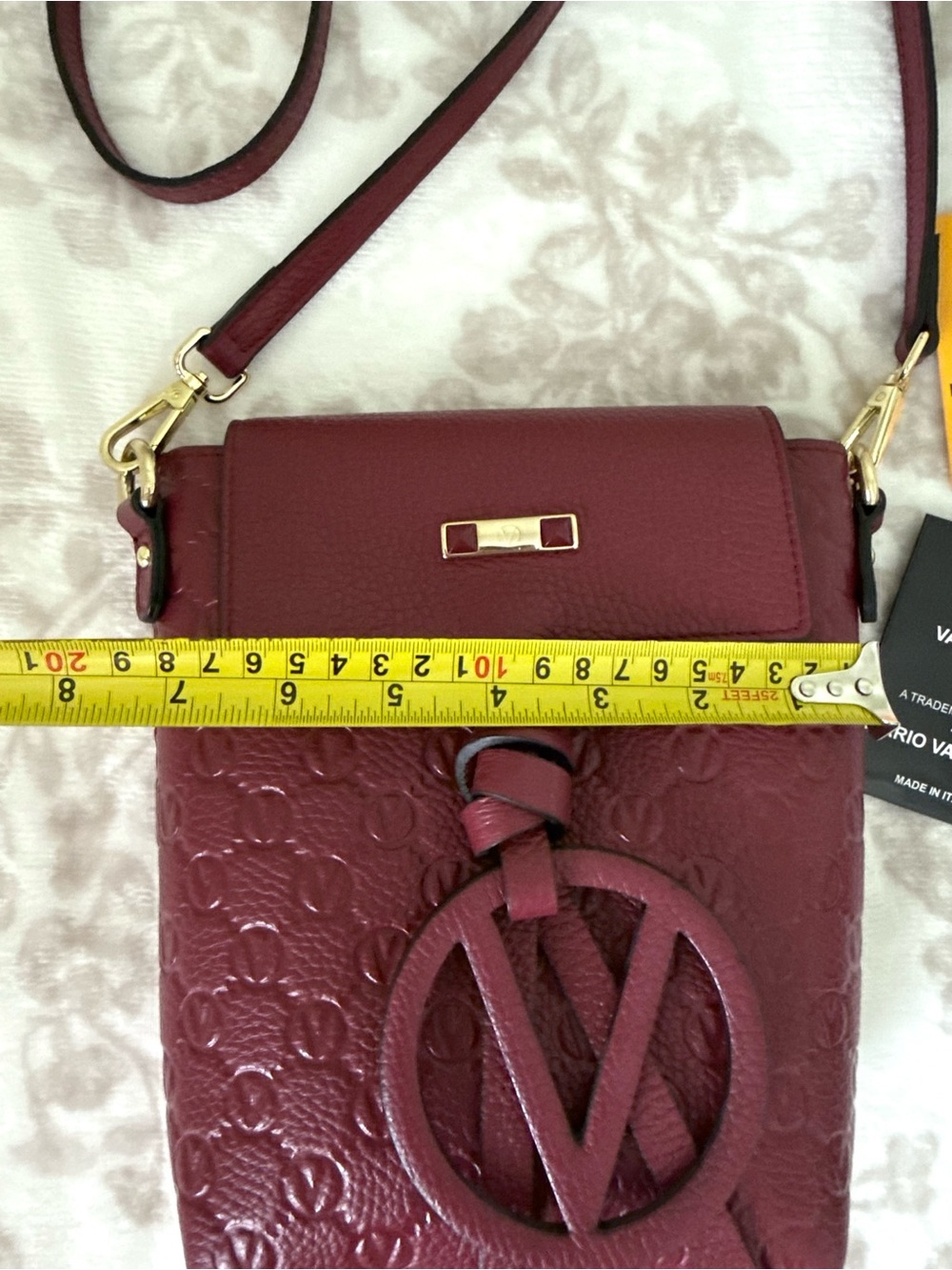 Valentino By Mario Valentino Salma Medallion Leather Crossbody in Burgundy - Picture 8 of 11